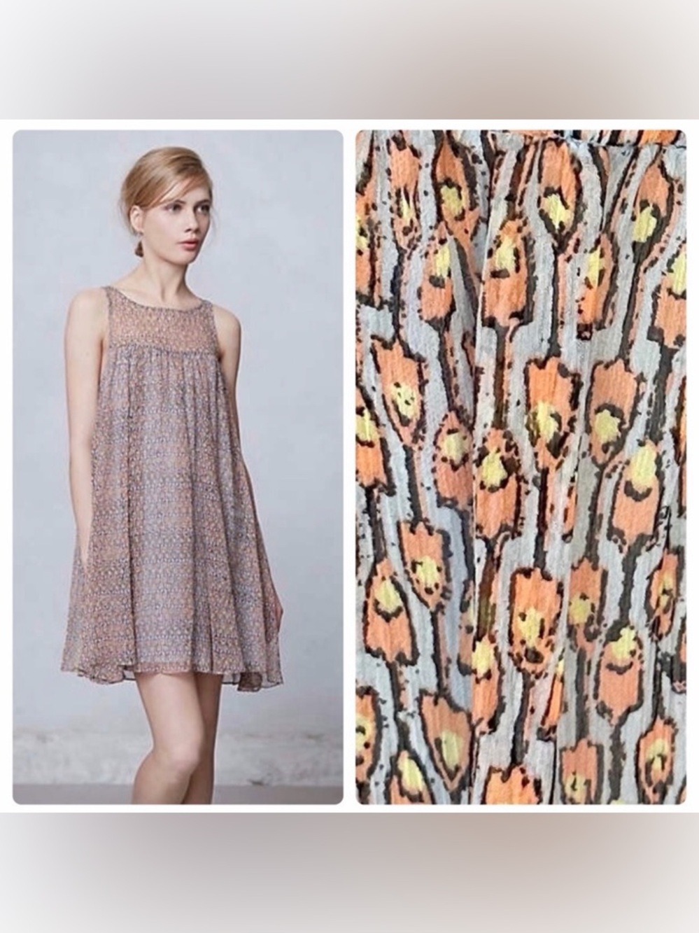 3/$22🩶 Plenty by Tracy Reese Anthropologie Silk Print Dress Flowy Sleeveless M
